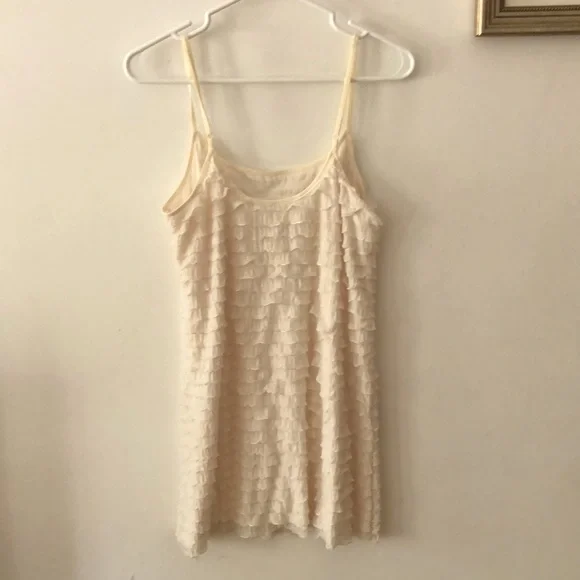 Free People NEVER WORN mini dress with ruffles. Ivory with a little bit of gold. - Picture 3 of 5
